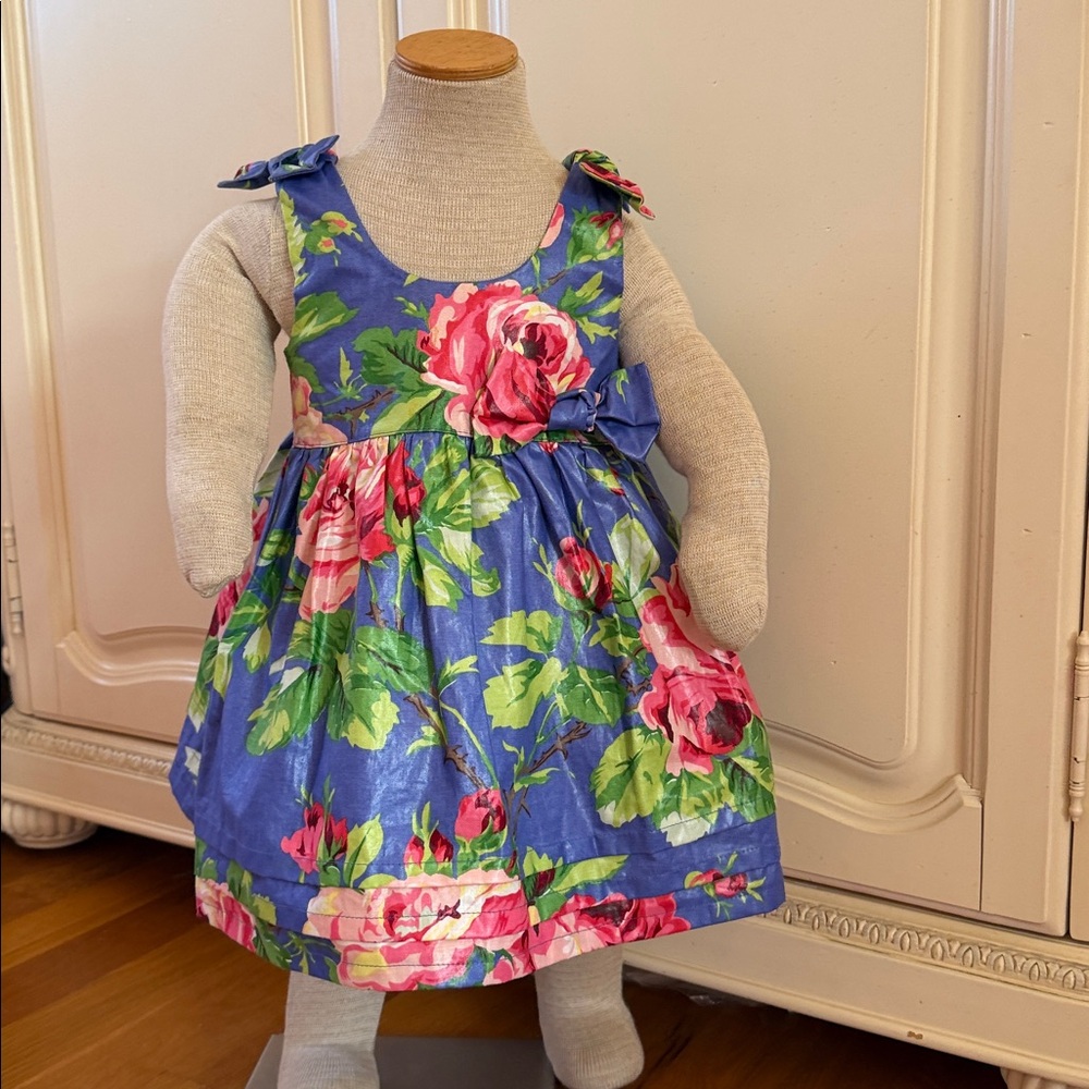 3T handmade dress girls boutique floral rose cotton dress made in USA 3 bow pink